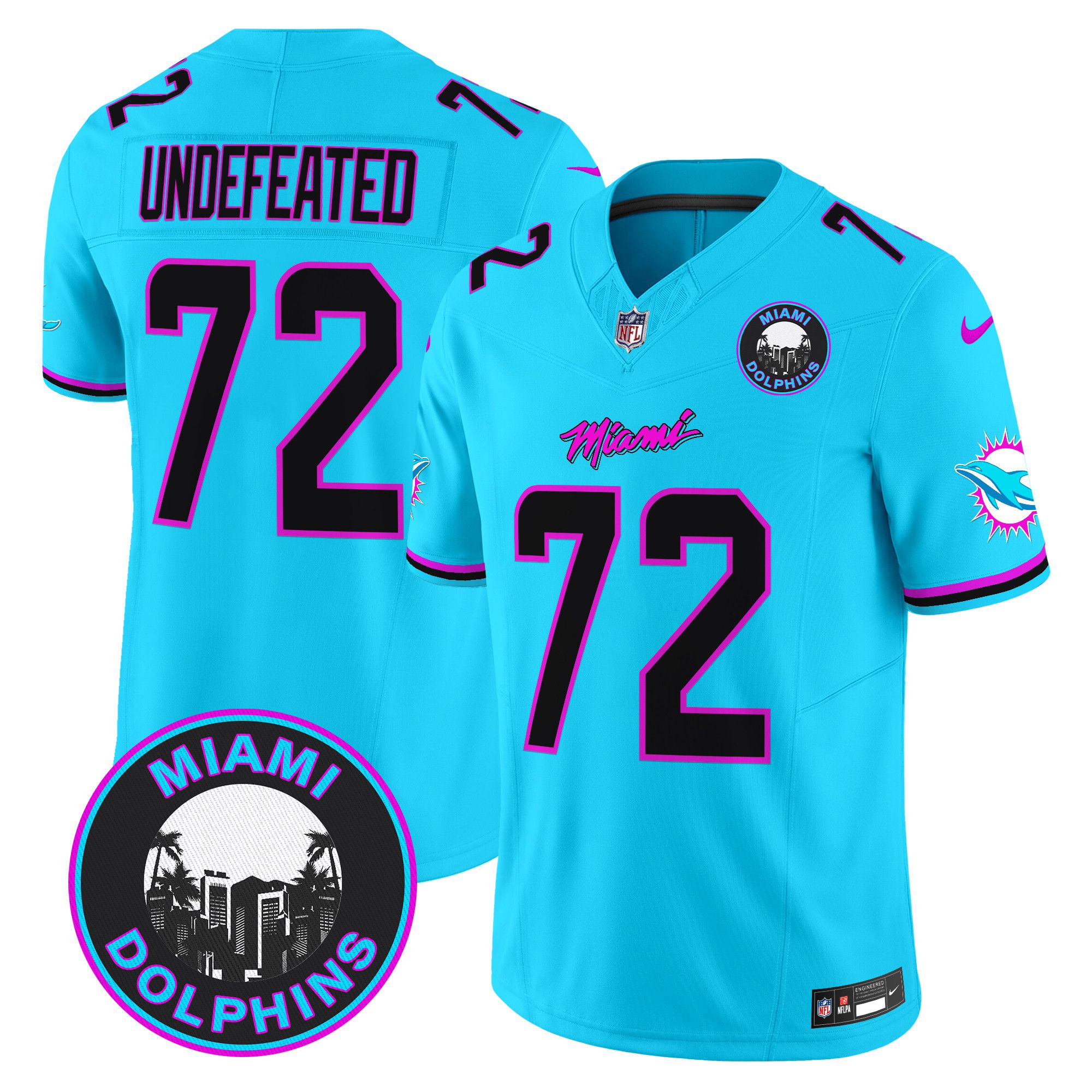 Men Miami Dolphins 72 Undefeated Light Blue 2024 Nike Vapor Limited NFL Jersey style 1